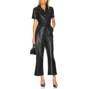 Paige 'Anessa' Black Polyurethane Short Sleeve Jumpsuit Size 4